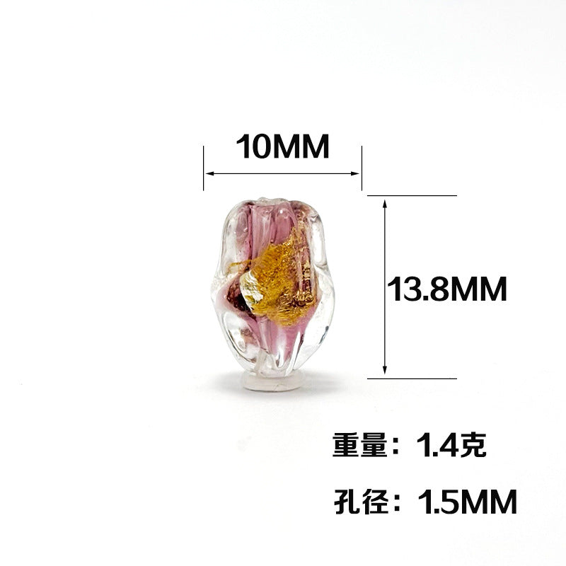Lampwork Glass Beads Irregular Oval Gold Dust Filled 13mm 10pcs 2