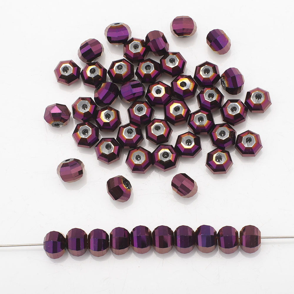 Glass Faceted Spacer Beads 8mm Plating Metallic Color 60pcs 8