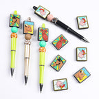Silicone Focal Beads Tarot Animal Brown Cow Face Pastel Background 20pcs
