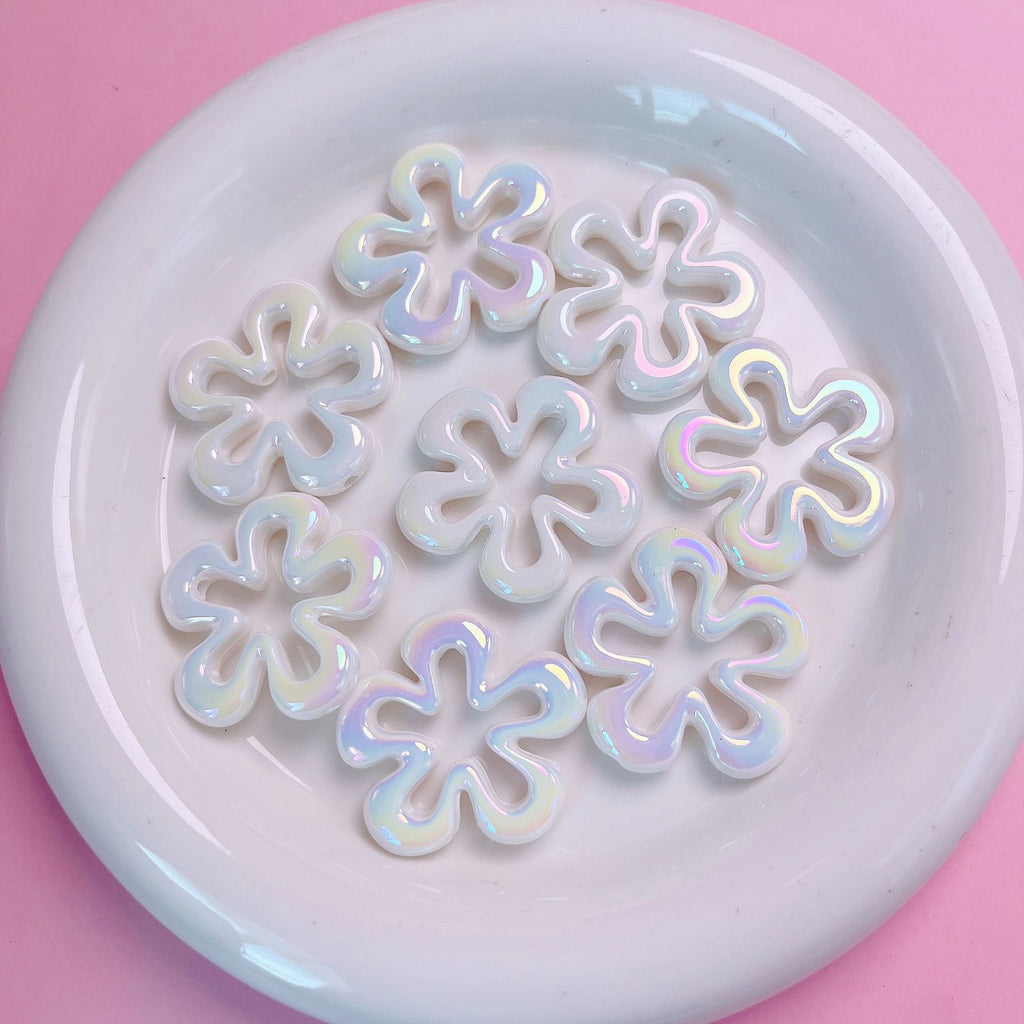 Gradient Hollow Flower Acrylic Beads 32mm Cream Two-Color 5pcs 4