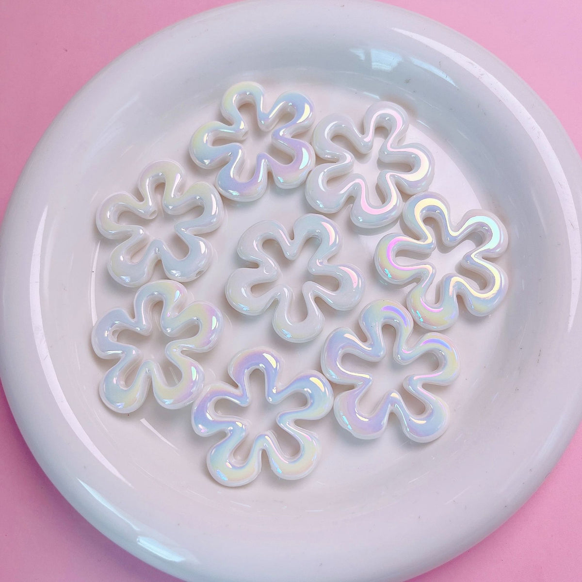 Gradient Hollow Flower Acrylic Beads 32mm Cream Two-Color 5pcs 4
