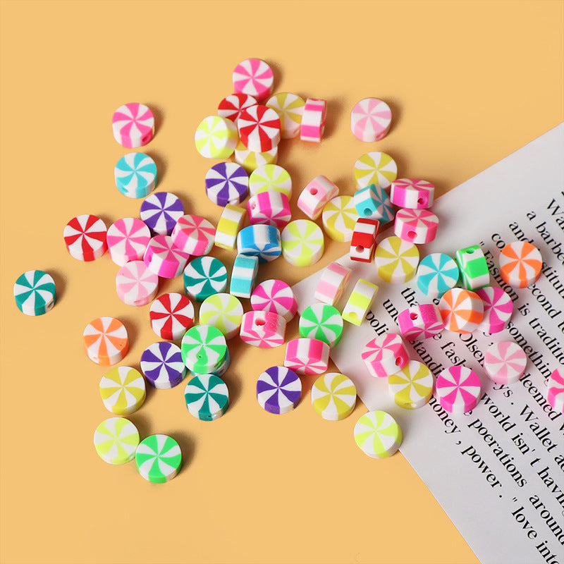 Flat Clay Beads 10mm Alp Sweet Pinwheel Pattern Polymer 100pcs 2