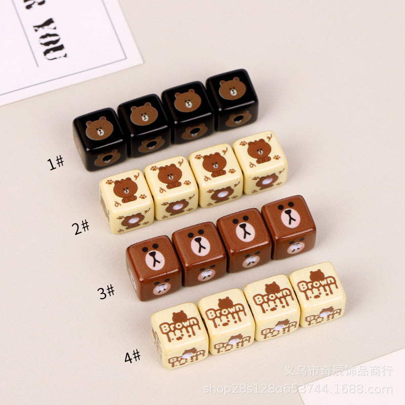 Printed Square Acrylic Beads 15mm Brown Bear Series 10pcs 6