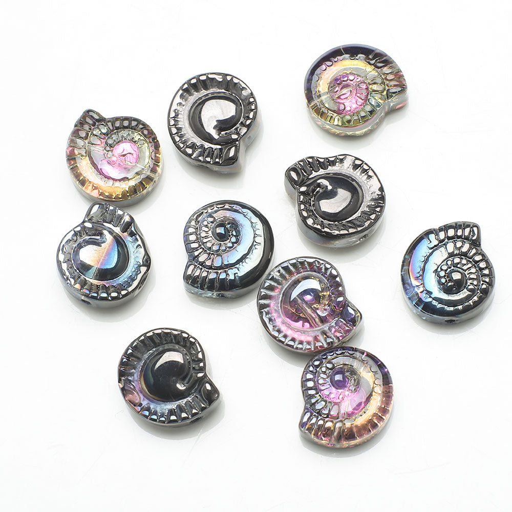 Electroplated Snail Glass Beads 12mm Transparent Iridescent 30pcs 15