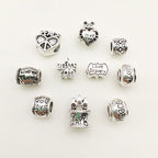 Heart Metal Beads Large Hole Antique Silver Tone 50pcs
