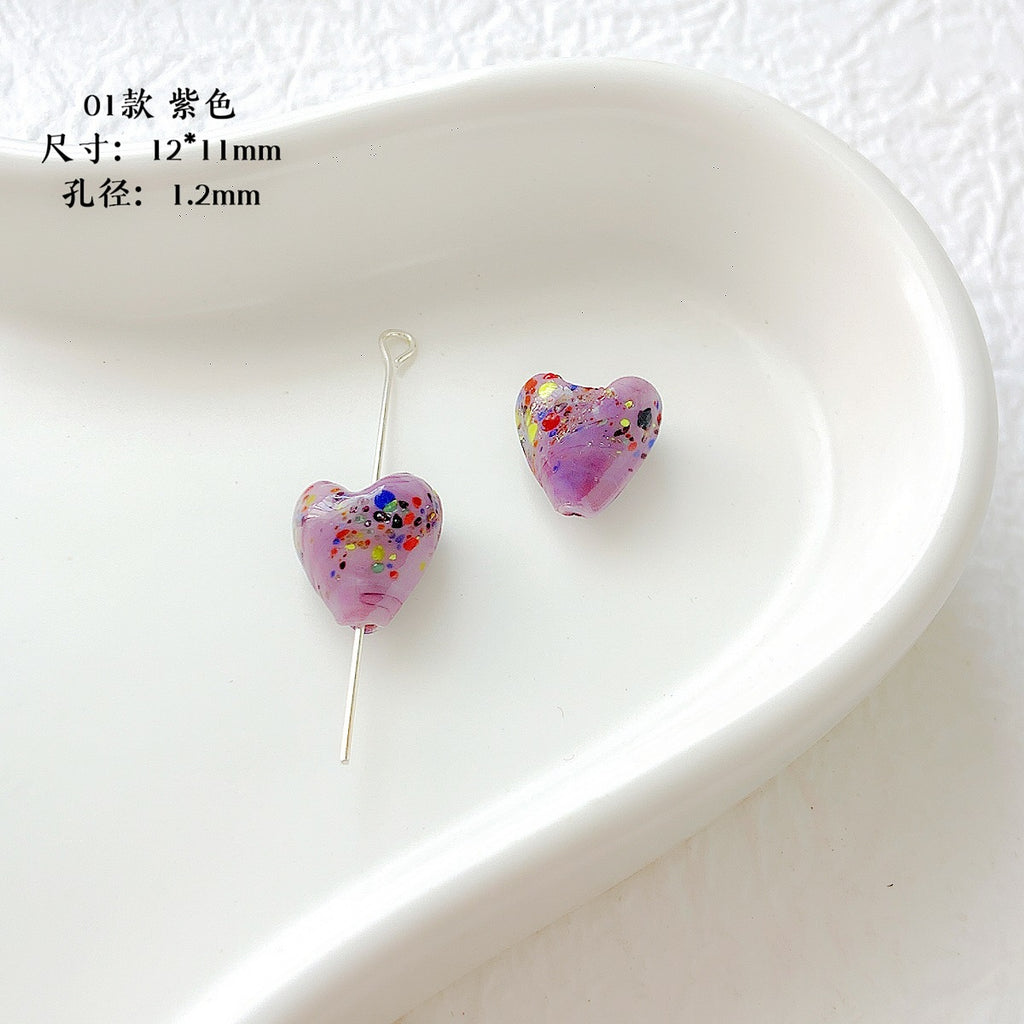 Lampwork Glass Beads Heart 12mm Handmade Confetti Pattern 10pcs 3