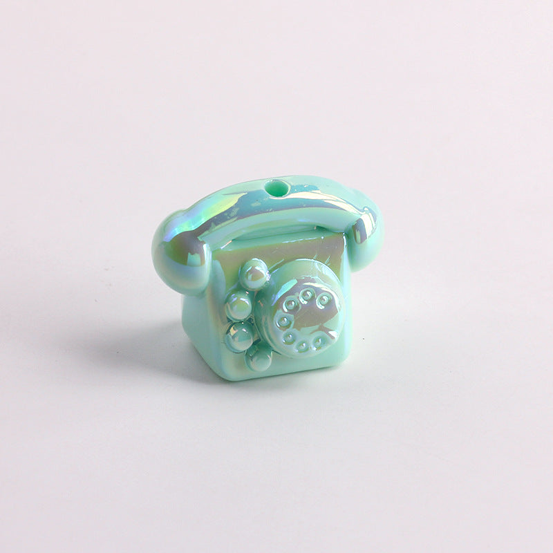 UV Plating Vintage 3D Landline Telephone Acrylic Beads 30mm 50pcs 11