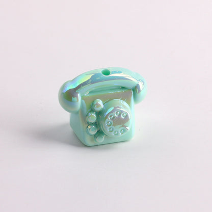 UV Plating Vintage 3D Landline Telephone Acrylic Beads 30mm 50pcs 11
