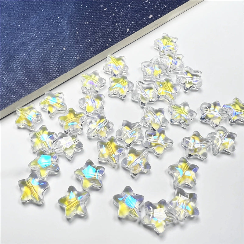 Small Star Czech Glass Beads 8mm Translucent Gold Flecked 50pcs 17