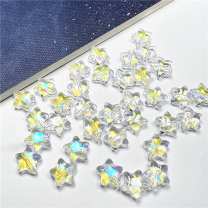 Small Star Czech Glass Beads 8mm Translucent Gold Flecked 50pcs 17