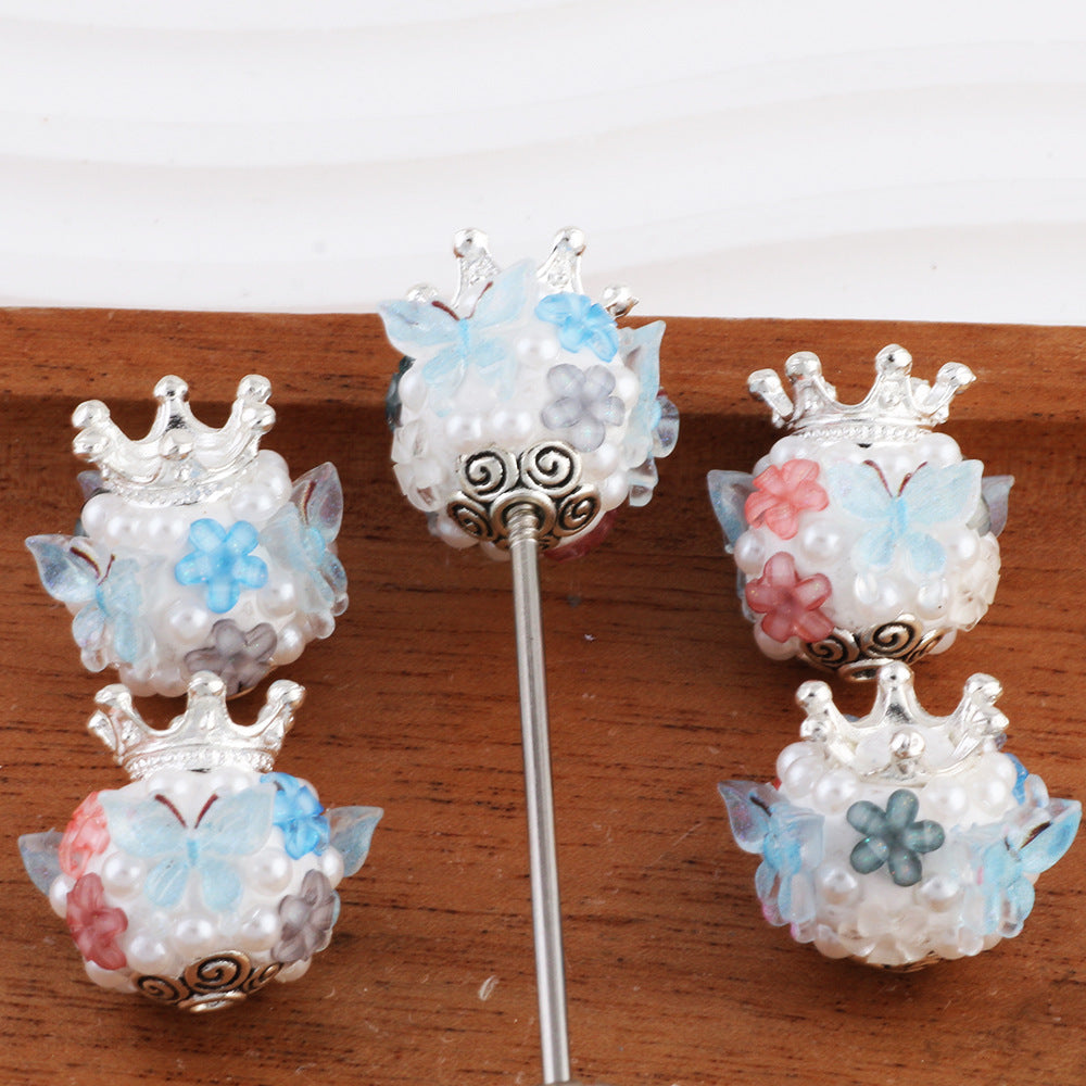 Rhinestone Flower Clay Beads 20mm Crown Butterfly Pastel Colors 5pcs 3