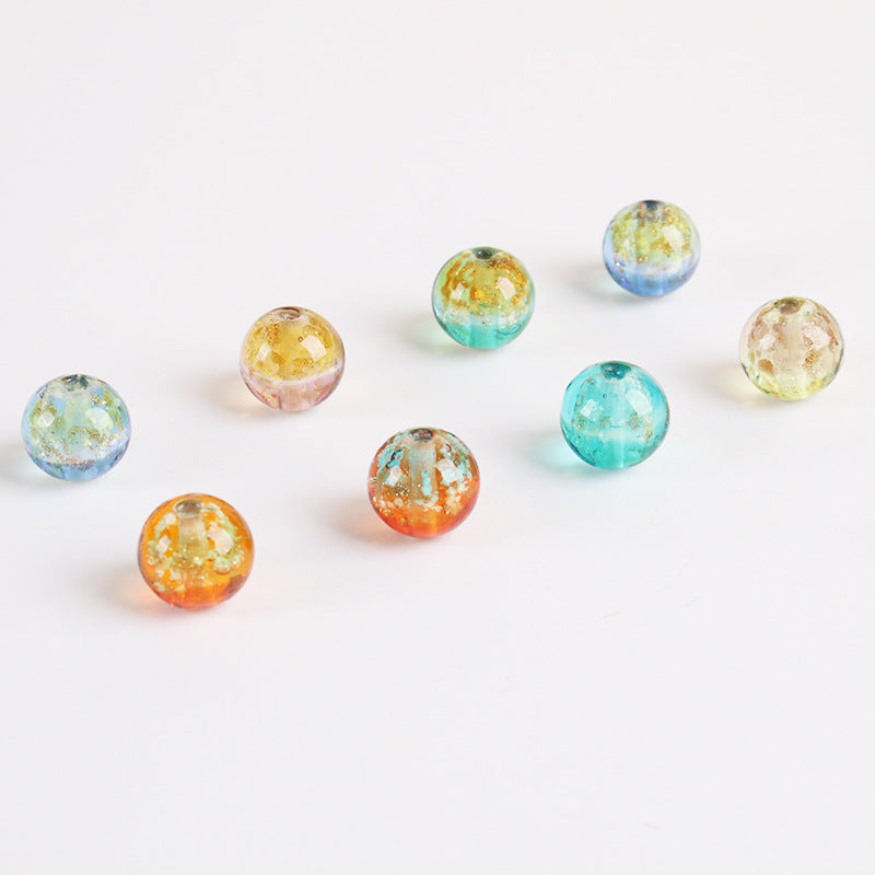 Lampwork Glass Beads Round 12mm Double Color Luminous Foil 5pcs 2