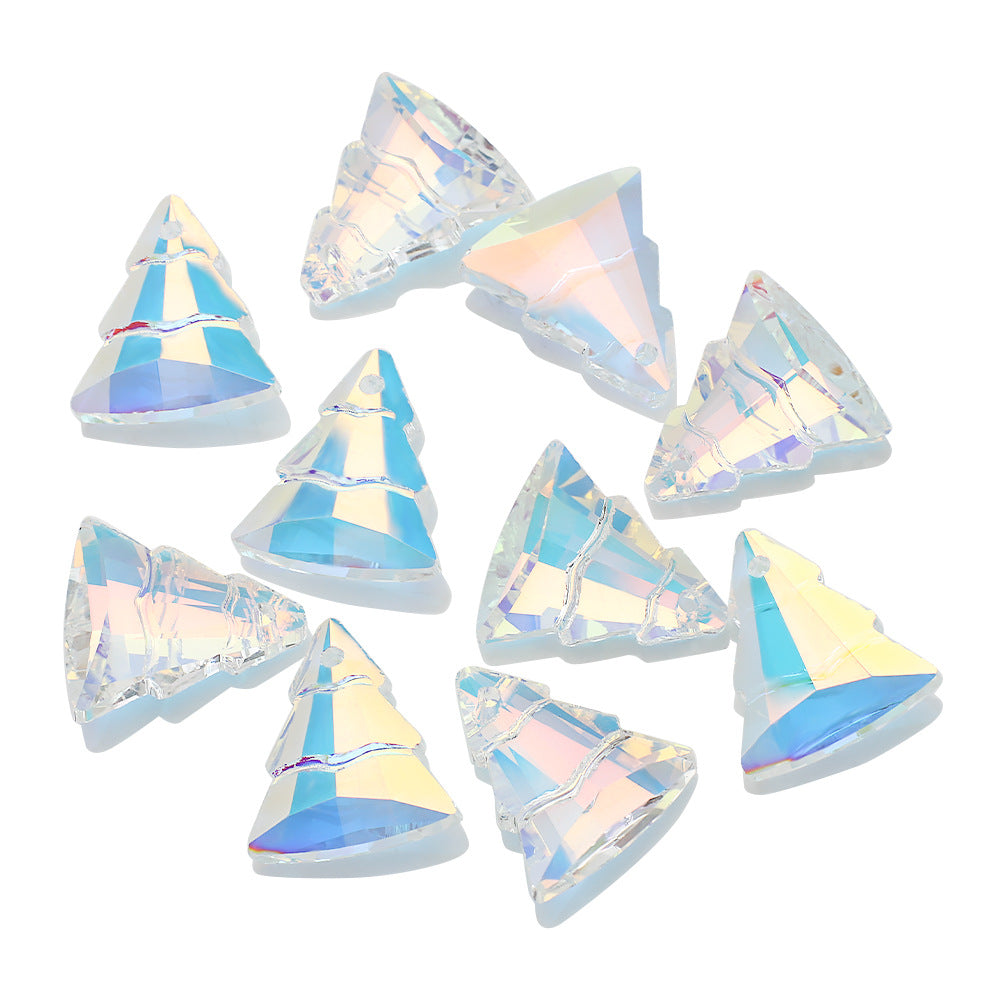 Electroplated Christmas Tree Glass Beads 13x15mm Iridescent 10pcs 8