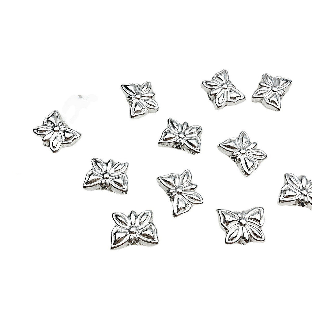 Flower Acrylic Beads Glossy Silver Tone Floral Detail CCB Plastic 100pcs 5