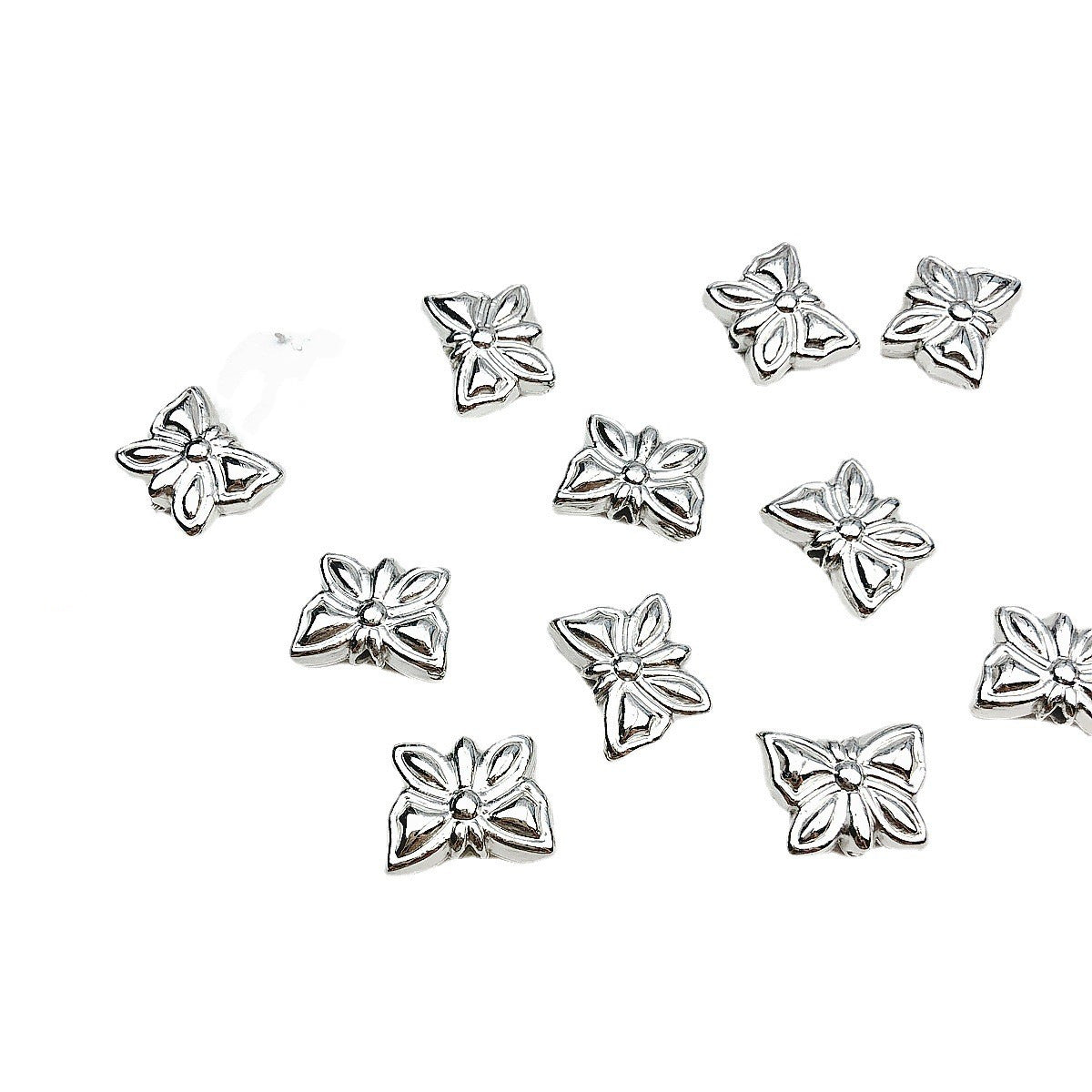 Flower Acrylic Beads Glossy Silver Tone Floral Detail CCB Plastic 100pcs 5