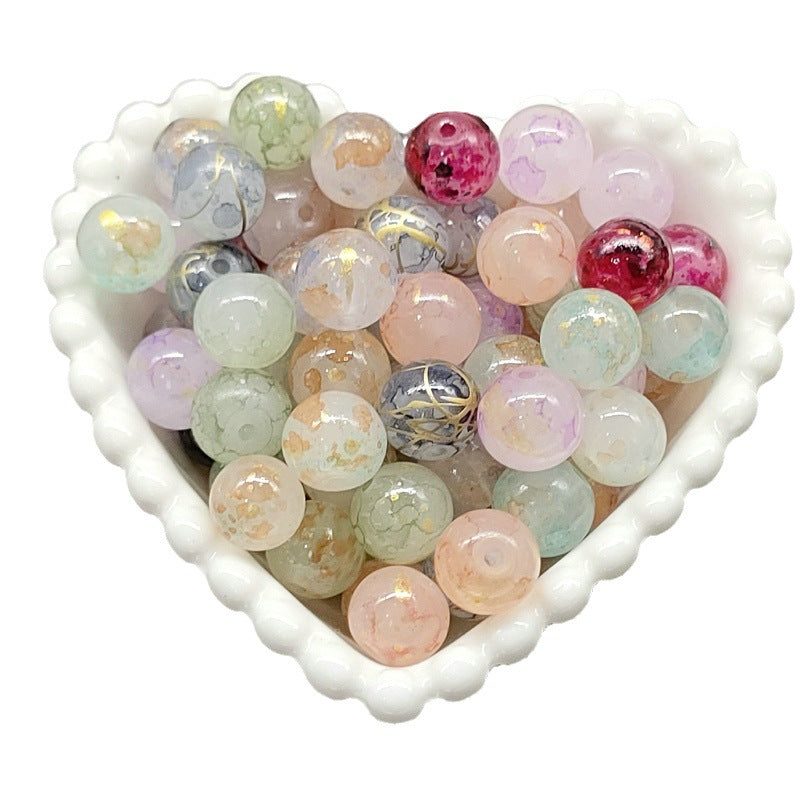 Frosted Round Glass Beads 8mm Marbled Soft Matte Gold Veining 50pcs 3