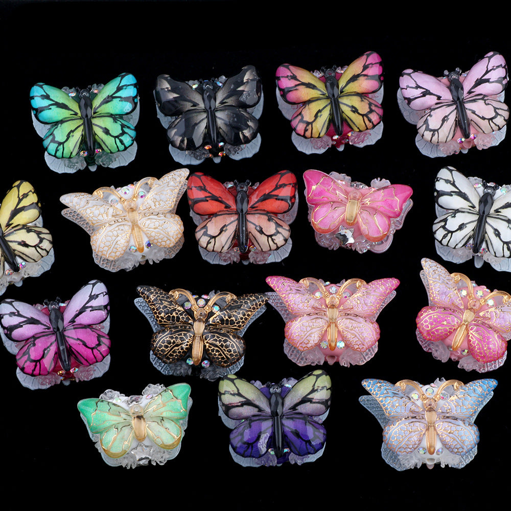 Vintage Radiant Butterfly Resin Beads 35mm Detailed Colorful 2pcs