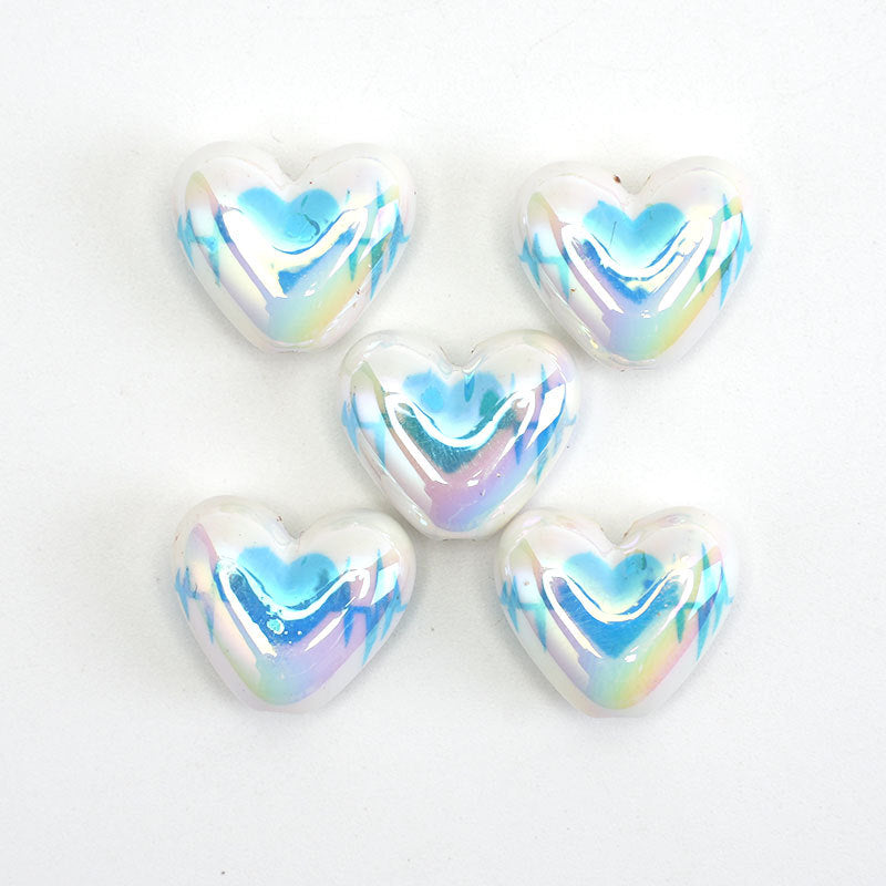 UV Plating Heart Acrylic Beads 17mm Two-Color ECG Pattern 50pcs 6