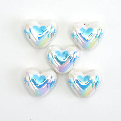 UV Plating Heart Acrylic Beads 17mm Two-Color ECG Pattern 50pcs 6