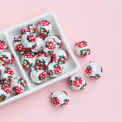 Hand Painted Christmas Wreath and Snowflake Acrylic Beads 18mm 10pcs 17