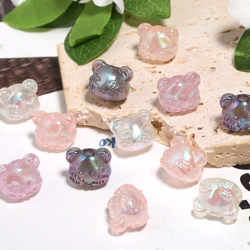 Plating Glitter Teddy Bear Acrylic Beads 16mm Pastel Shades 50pcs 4