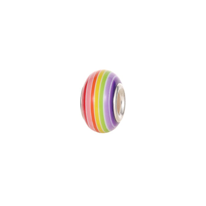 Glass Large Hole Spacer Beads 14mm Rainbow Candy Section Striped 20pcs 33