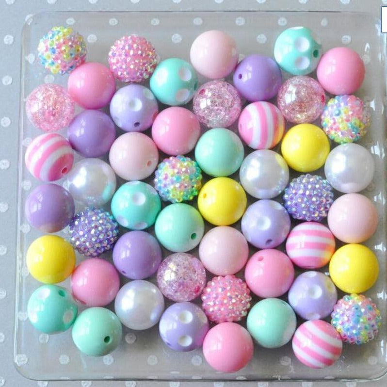 Bubblegum Beads 20mm Pastel Pink Yellow Lavender Chunky Mix 50pcs
