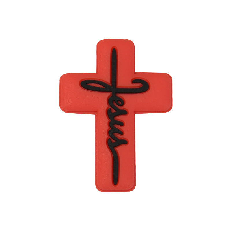Silicone Focal Beads Jesus Cross Black White Script Text 20pcs 12