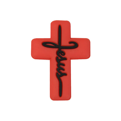 Silicone Focal Beads Jesus Cross Black White Script Text 20pcs 12