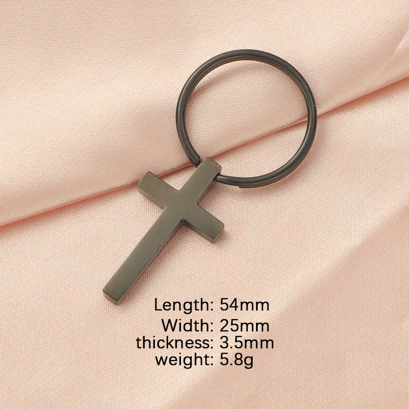 Stainless Steel Cross Keychain Minimalist Polished Silver and Black 7
