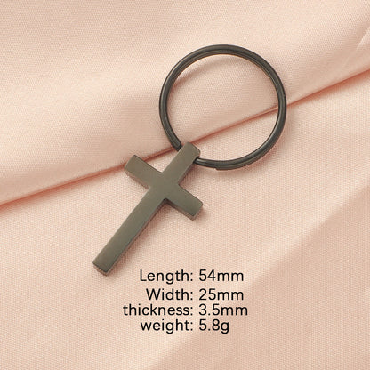 Stainless Steel Cross Keychain Minimalist Polished Silver and Black 7