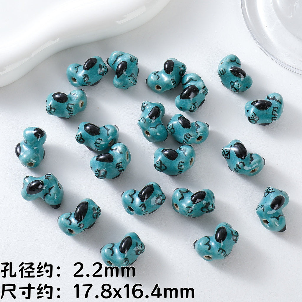 Hand Painted Animal Ceramic Beads Cute 3D Design 2pcs 6