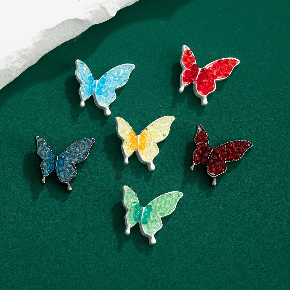 Butterfly Rhinestone Beads 20mm Colorful Alloy Embedded 10pcs