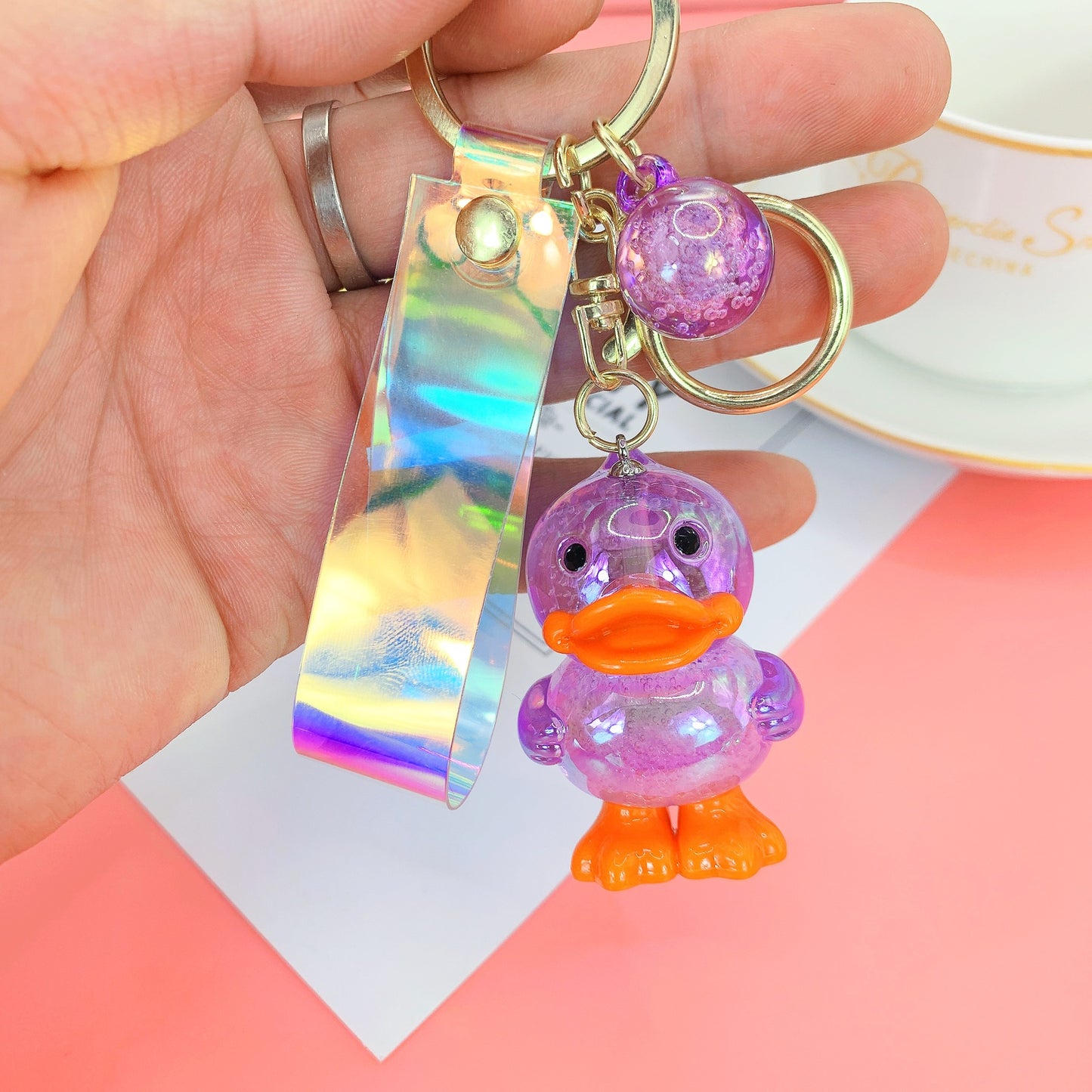 Acrylic Duck Keychain Colorful Translucent Orange Accents 7