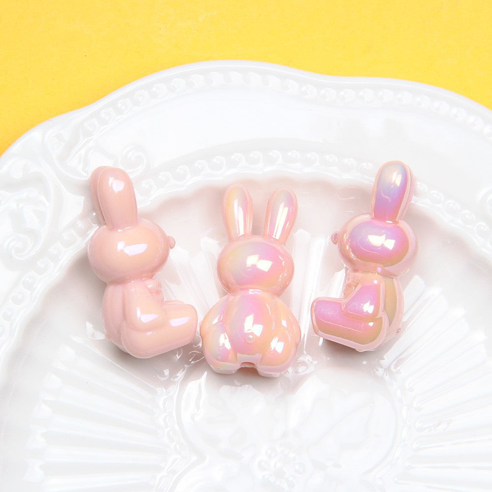 Glow Bunny Acrylic Beads 35mm UV Plating Pastel Colors 10pcs 8
