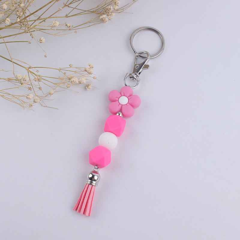 Flower Silicone Bead Keychain Colorful Floral Tassel Charm 10