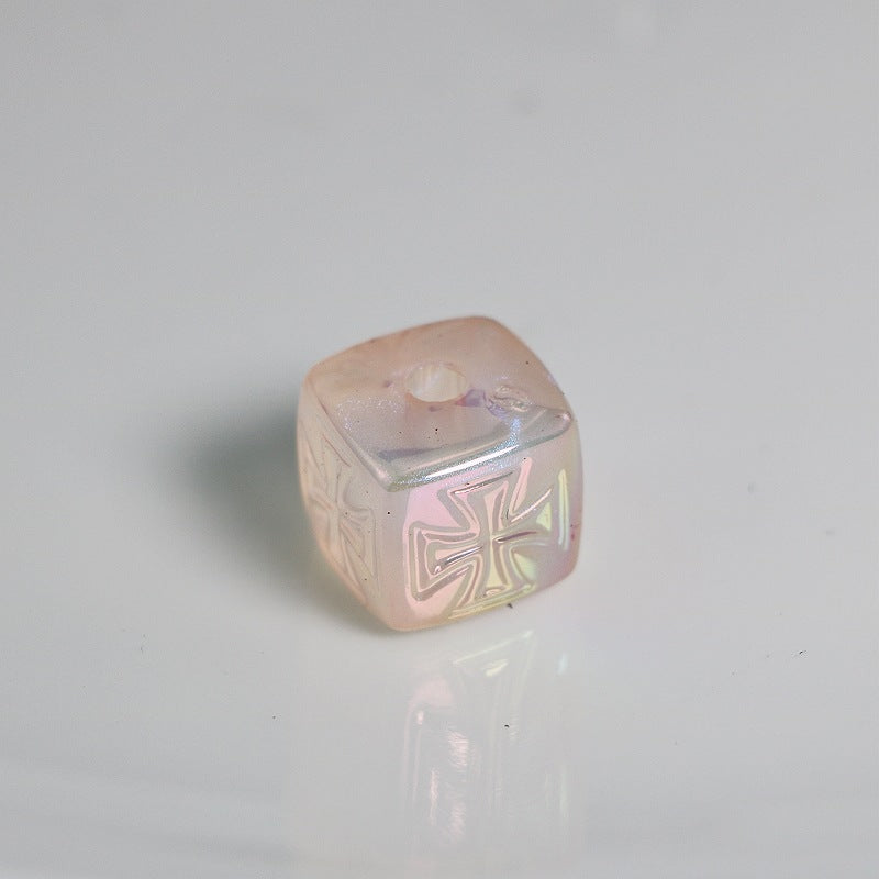 Cross Pattern Acrylic Square Beads 13x15mm Translucent Pastel 20pcs 7
