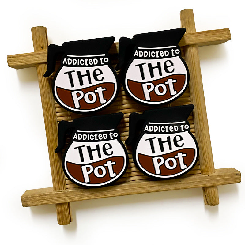 Silicone Focal Beads Coffee Pot Addicted To The Pot Text Design 20pcs 3