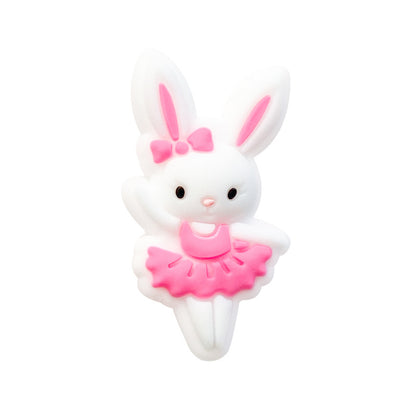 Silicone Focal Beads Rabbit Wearing Pink Bow 10pcs 5
