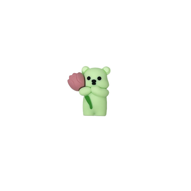Silicone 3D Focal Beads Teddy Bear Holding Rose 20pcs 11