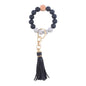 Silicone Beaded Wristlet Keychain with PU Tassel and Wood Accent 18