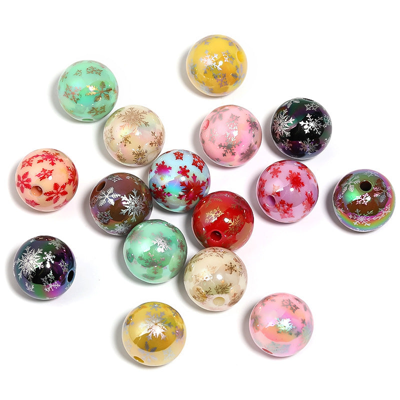 Plating Acrylic Beads 16mm Santa Claus Printed Christmas Mixed 50pcs 5