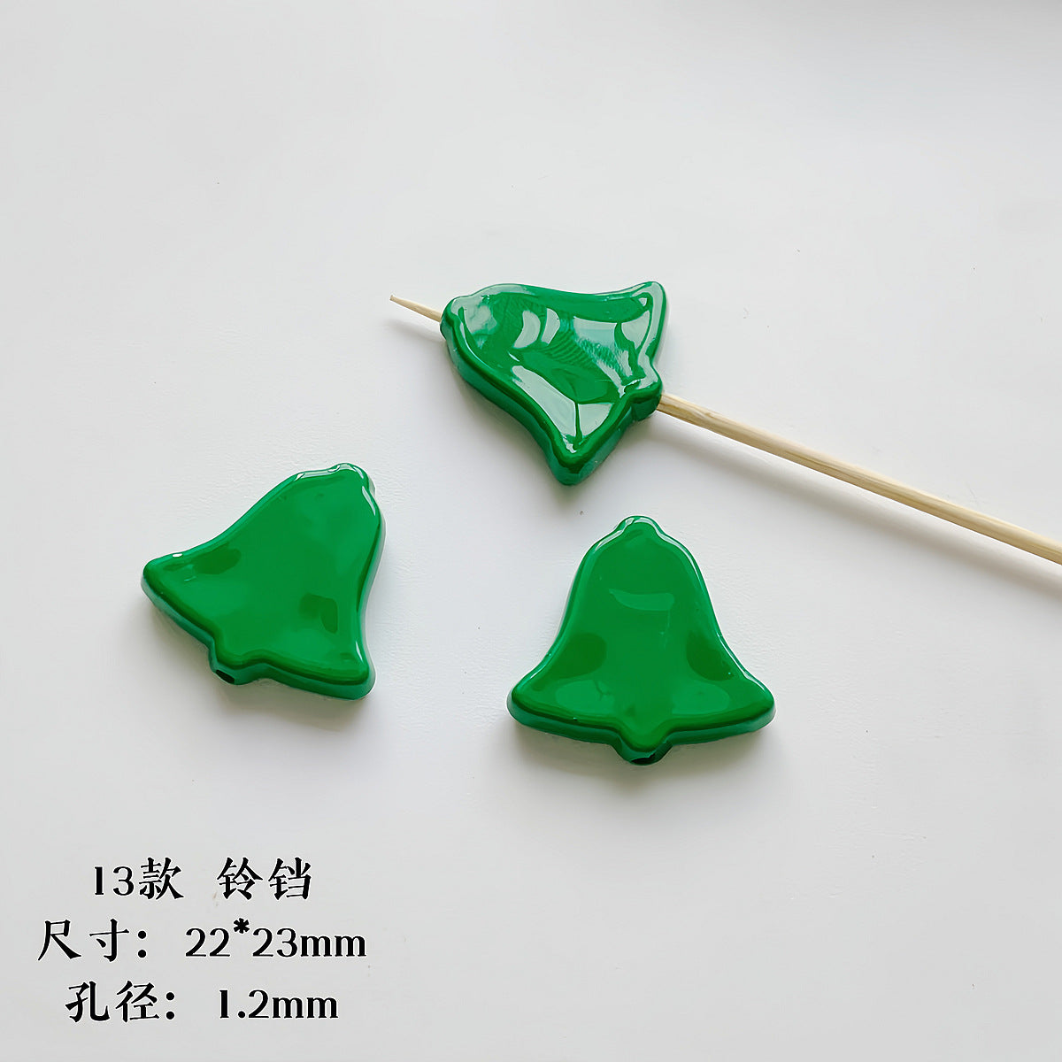 Hand Painted Christmas Acrylic Beads Glossy Green Bells Snowflakes 1pc 14