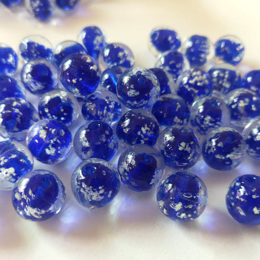 Handmade Painted Glass Beads 8/10/12mm Luminous Silvery Speckles 10pcs