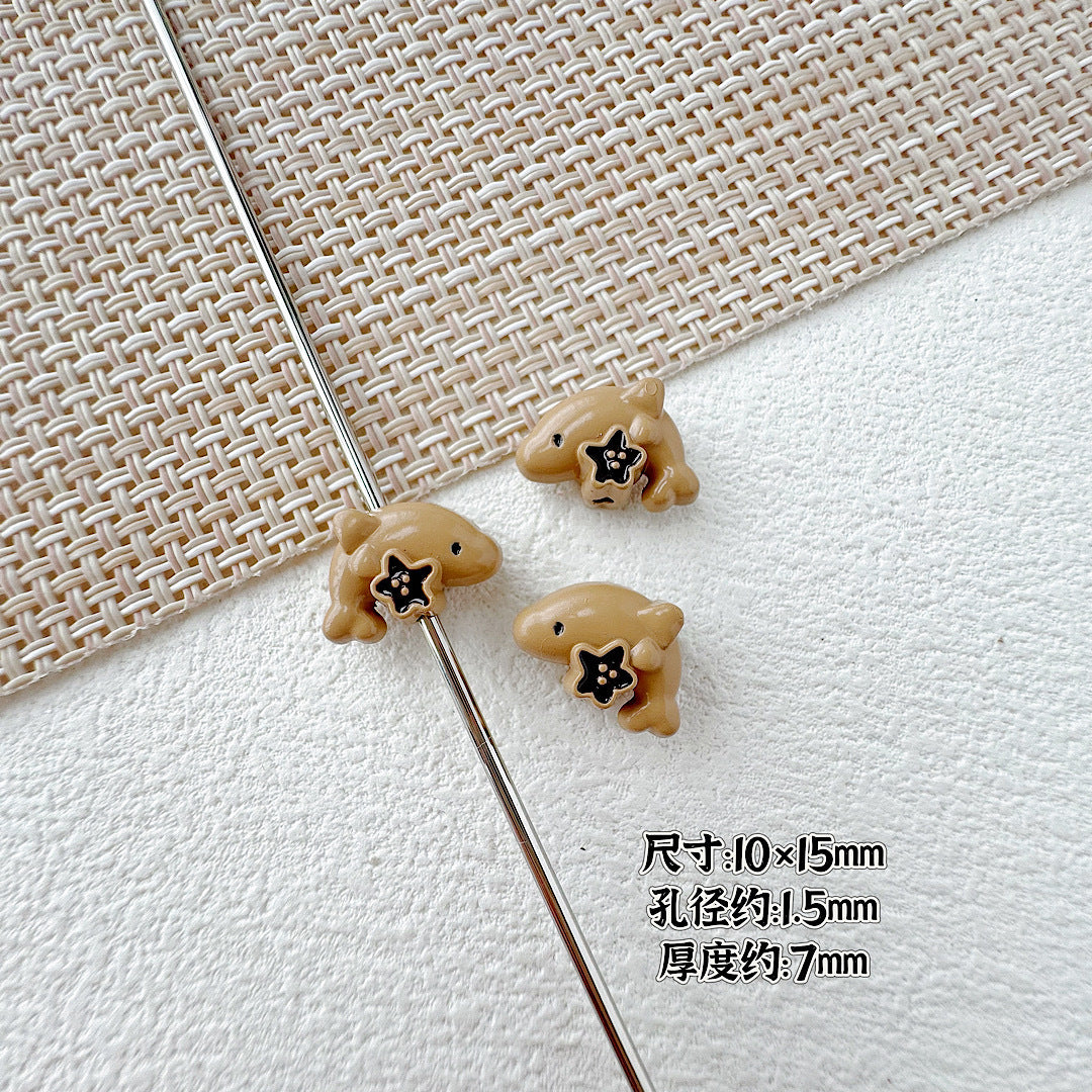 Dolphin and Birthday Bear Metal Beads 15 17mm Painted Alloy 10pcs 10
