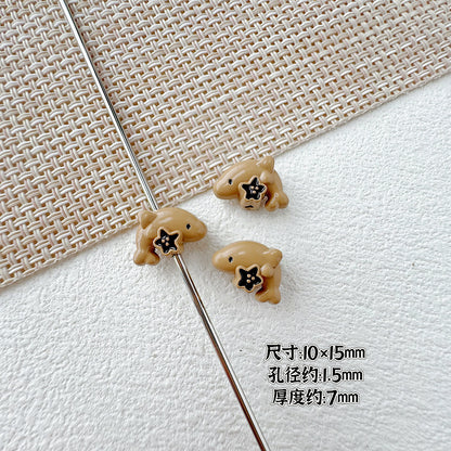 Dolphin and Birthday Bear Metal Beads 15 17mm Painted Alloy 10pcs 10