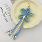 Crochet Flower Keychain Variegated Cotton Cord Pearl Tassels 24cm 9