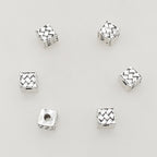 Square Metal Beads 7.5mm Woven Pattern Antique Silver Tone 1pc 3