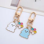 Enamel Pastel Ghost Halloween Keychain with Flower Charm Zinc Alloy