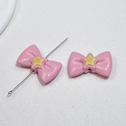 Painted Star Bow Acrylic Beads 28mm Glossy Mixed Colors 30pcs 8